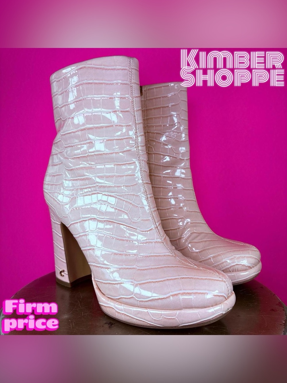 Circus by Sam Edelman Freddie Pink Croc Embossed Heeled Boot US 7.5 UK 5